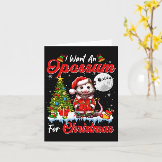 Ik wil een opossum voor kerst Schattigee Santa Sun Kaart (Gele Bloem)