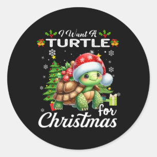Ik wil een schildpad voor kerst Schattigee geschen Ronde Sticker
