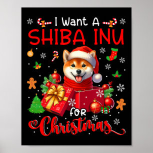 Ik wil een Shiba Inu voor kerst eigenaar Santa Dog Poster