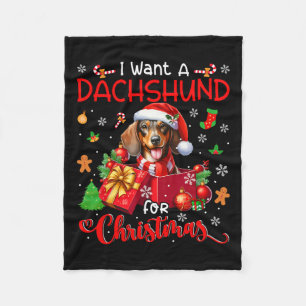 Ik wil een teckel voor kerst eigenaar Santa Dog I Fleece Deken