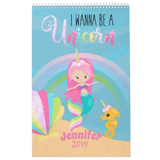 Ik wil een unicorn Mermaid Princess Pink Gold word Kalender (Hoes)