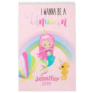 Ik wil een unicorn roze bruine meisje worden kalender