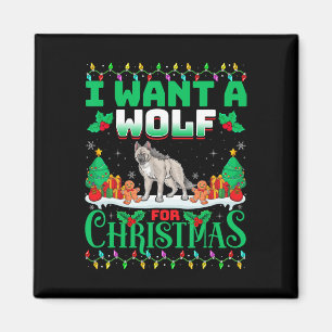 Ik wil een wolf voor Kerstmis kerstboom licht snee Magneet