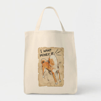 Ik wil geld – Schreeuwende Shiba Inu Meme Kunsttas Tote Bag
