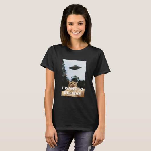 Ik wil geloven dat UFO Funny Cat Selfie T-shirt (Voorkant volledig)