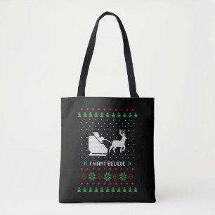 Ik wil geloven lelijke kersttrui tote bag