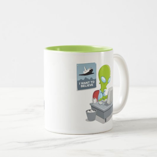 Ik wil geloven tweekleurige koffiemok (Voorkant rechts)