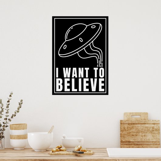 Ik wil geloven - UFO-ruimteschip (wit) Poster (Keuken)