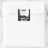 Ik wil geloven vierkante sticker (Tas)