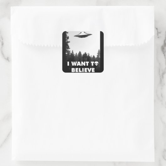 Ik wil geloven vierkante sticker (Tas)