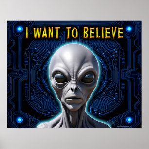 IK WIL GELOVEN Zeta Reticula Gray Alien Tech Poster