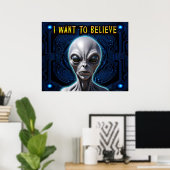 IK WIL GELOVEN Zeta Reticula Gray Alien Tech Poster (Thuiskantoor)