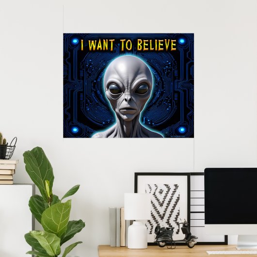 IK WIL GELOVEN Zeta Reticula Gray Alien Tech Poster (Thuiskantoor)