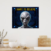 IK WIL GELOVEN Zeta Reticula Gray Alien Tech Poster (Keuken)