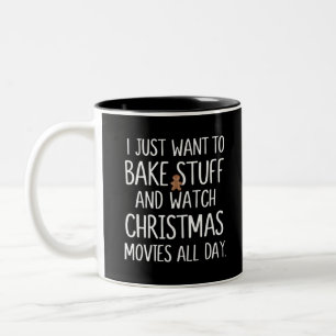 Ik wil gewoon dingen bakken en kerstfilms kijken tweekleurige koffiemok
