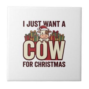 Ik wil gewoon een koe voor kerst Grappige koe ontw Tegeltje