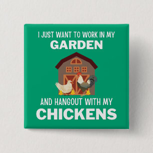 Ik wil gewoon in mijn tuin werken en met een kater vierkante button 5,1 cm