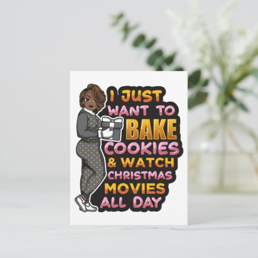 Ik wil gewoon koekjes bakken & kerstfilm kijken feestdagenkaart (Staand voorkant)