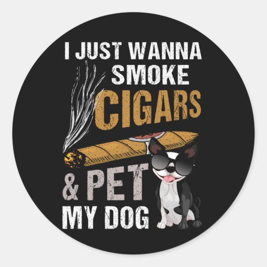 Ik wil gewoon sigaren roken en mijn hond sigaar Lo Ronde Sticker (Voorkant)