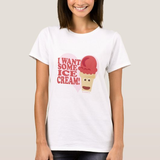 Ik wil Ice Cream Funny Cone Cartoon T-shirt (Voorkant)