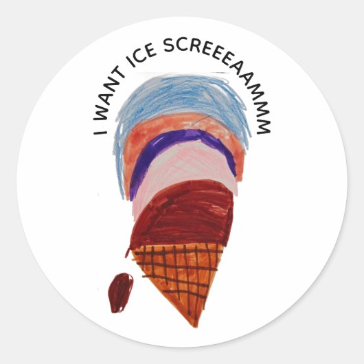 Ik wil ijskreet ronde sticker (Voorkant)