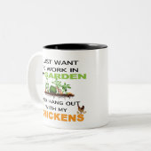 Ik wil in mijn tuin werken met kippen tweekleurige koffiemok (Voorkant links)