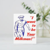Ik wil je melkboer zijn, grappige vintage briefkaart (Staand voorkant)