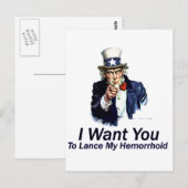 Ik wil je: Mijn hemorrhoid uitlenen Briefkaart (Voorkant / Achterkant)