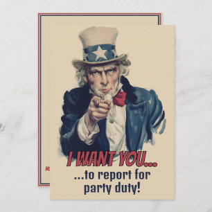 Ik wil je   Uncle Sam Party Fun Recruitment Kaart