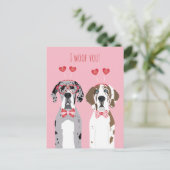 Ik wil jullie grote daanhonden roze rood briefkaart (Staand voorkant)