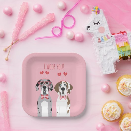 Ik wil jullie grote daanhonden roze rood papieren bordje (Feest)