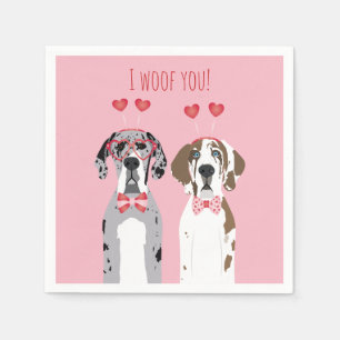 Ik wil jullie grote daanhonden roze rood servet