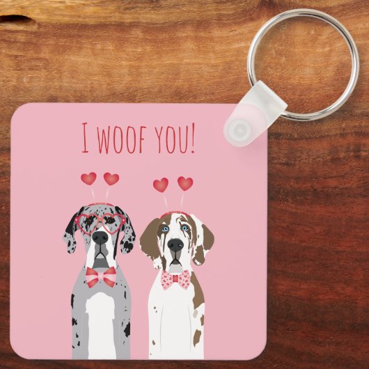 Ik wil jullie grote daanhonden roze rood sleutelhanger (Achterkant)