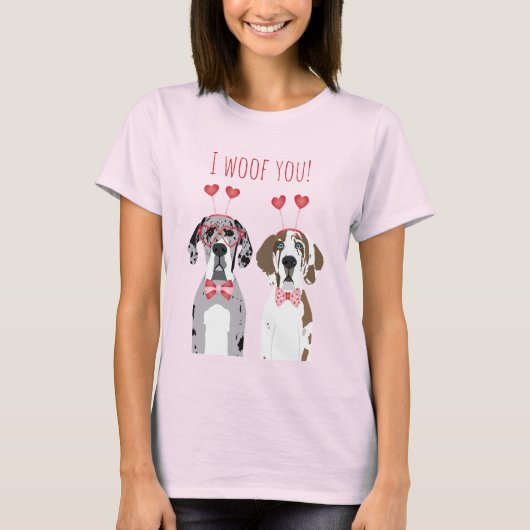 Ik wil jullie grote daanhonden roze rood t-shirt (Voorkant)