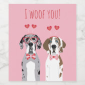 Ik wil jullie grote daanhonden roze rood wijn etiket (Enkel label)