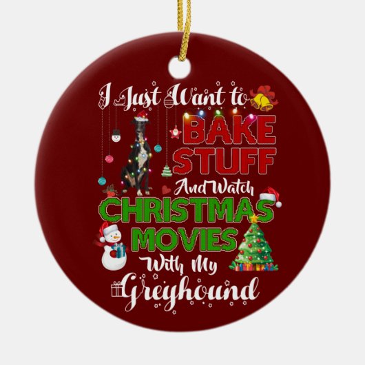 Ik wil kerstfilms bekijken met Greyhound Keramisch Ornament (Voorkant)