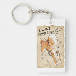 Ik wil koffie – Schreeuwende Shiba Inu Vintage Sch Sleutelhanger