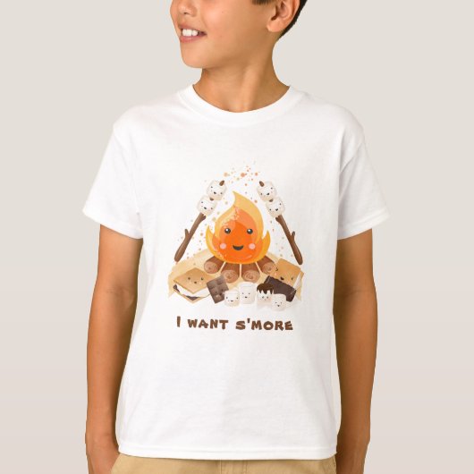 Ik wil meer Leuke Fun Camping Campfire jongen T-shirt (Voorkant)