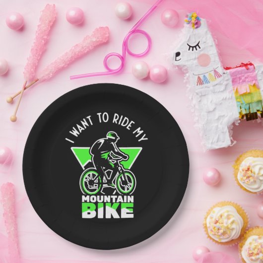 Ik wil mijn mountainbike rijden papieren bordje (Feest)