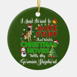 Ik wil naar kerstfilms kijken, duitse herder keramisch ornament