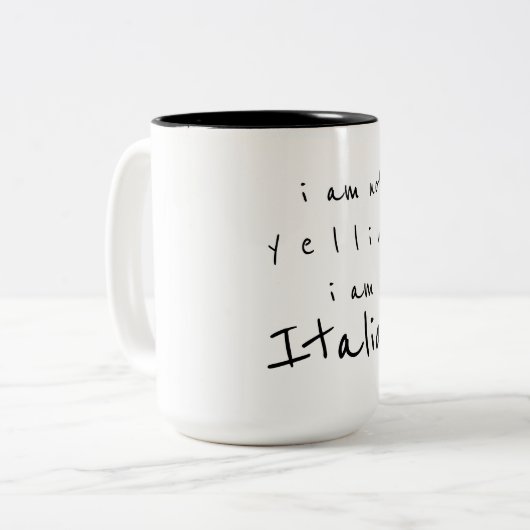 ik wil niet schreeuwen dat ik italiaans ben tweekleurige koffiemok (Voorkant links)