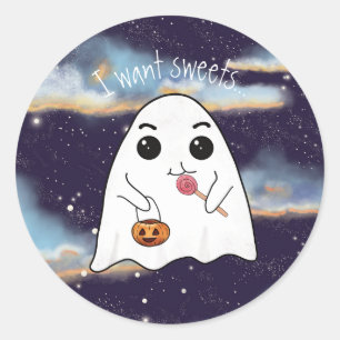 Ik wil 's nachts snoepjes van Halloween. Ronde Sticker