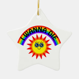 Ik wil sterven - Regenboog Glimlachende Zon Keramisch Ornament