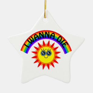 Ik wil sterven - Regenboog Glimlachende Zon Keramisch Ornament