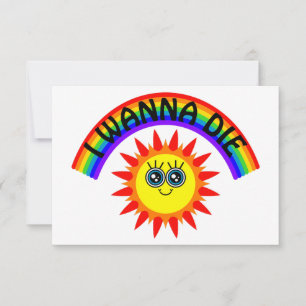 Ik wil sterven - regenboog lachende zon bedankkaart