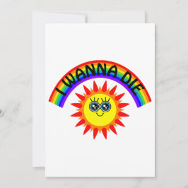 Ik wil sterven - regenboog lachende zon feestdagenkaart