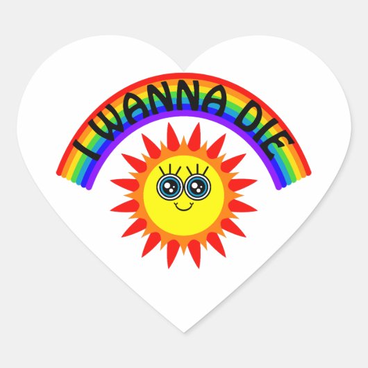 Ik wil sterven - regenboog lachende zon hart sticker (Voorkant)