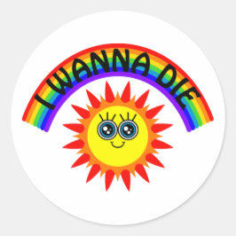 Ik wil sterven - regenboog lachende zon ronde sticker