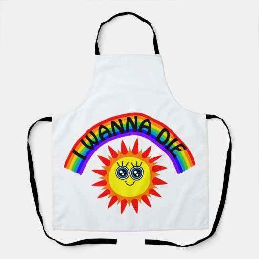 Ik wil sterven - regenboog lachende zon schort (Voorkant)