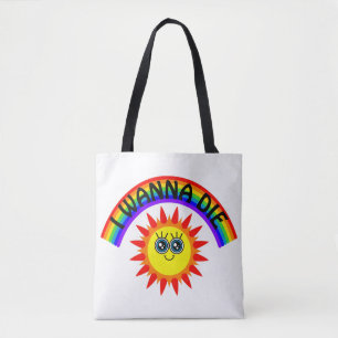 Ik wil sterven - regenboog lachende zon tote bag